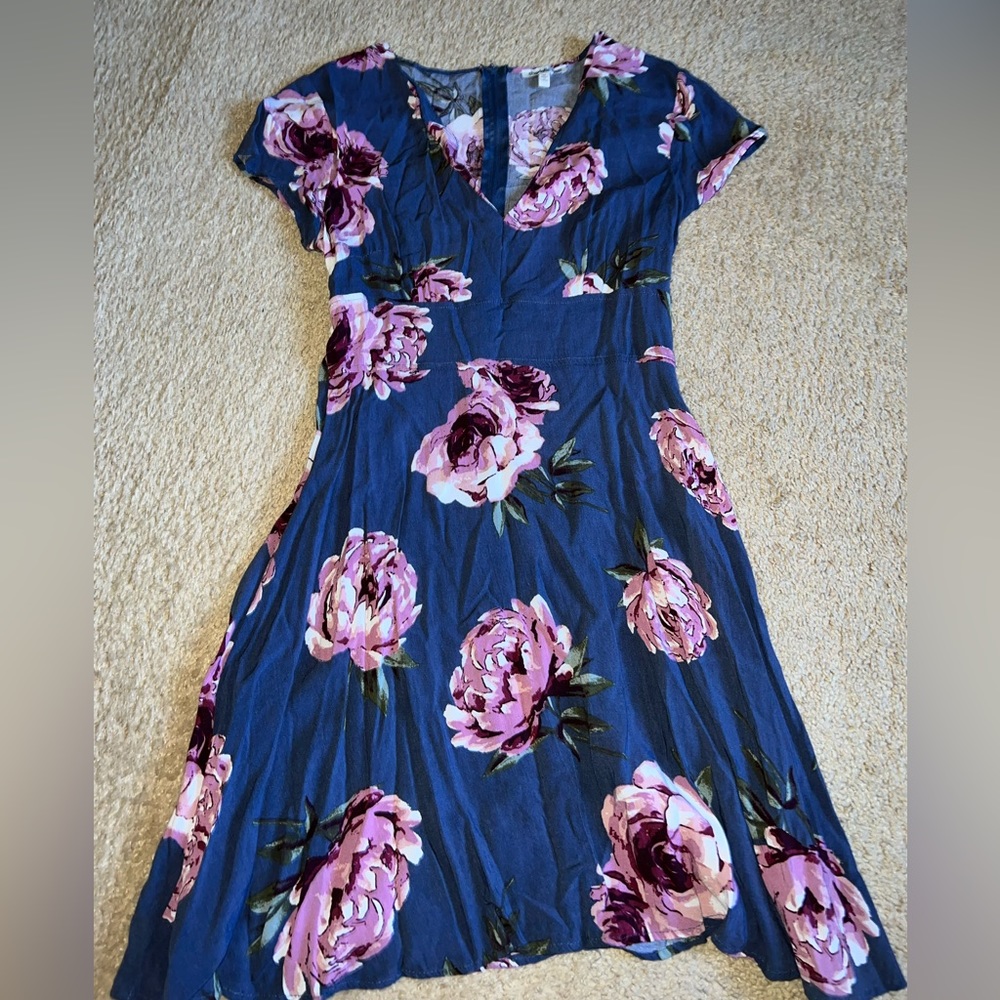 Charlotte Russe - Floral Skater Dress - Blue/Pink - Size Medium
